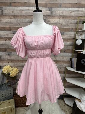 Princess Polly Light Pink Puff Sleeve BabyDoll Dress 2